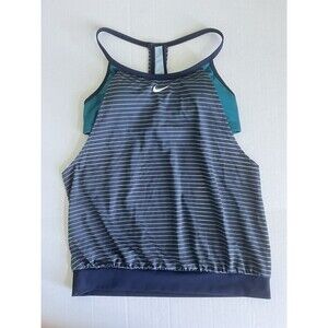 Nike Swim Tankini Layered Bra Top Striped Teal Blue Women's Medium